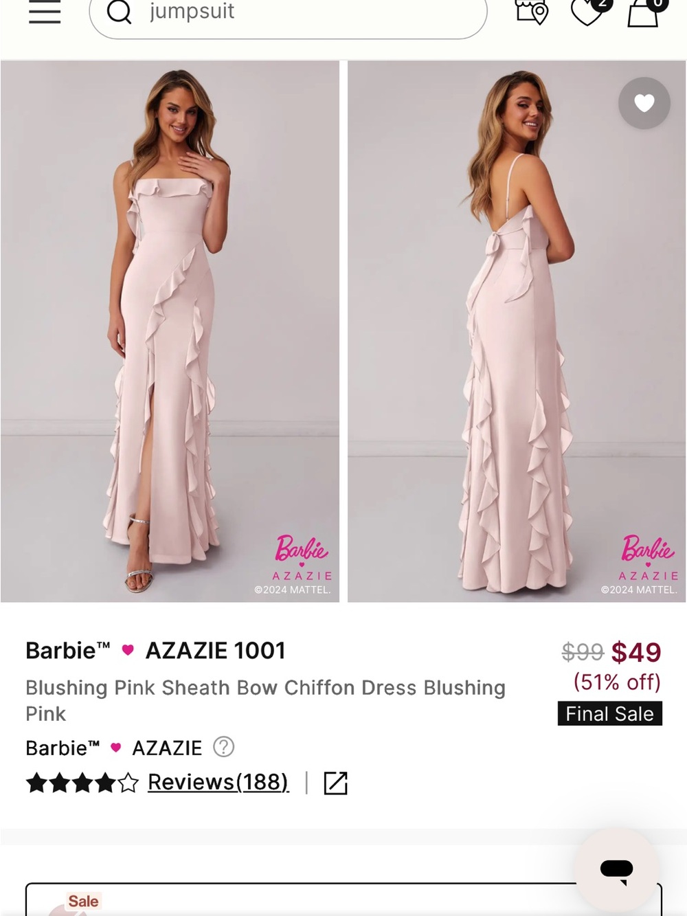 Azazie Blushing Pink Ruffle-Trim Maxi Dress with Back Bow